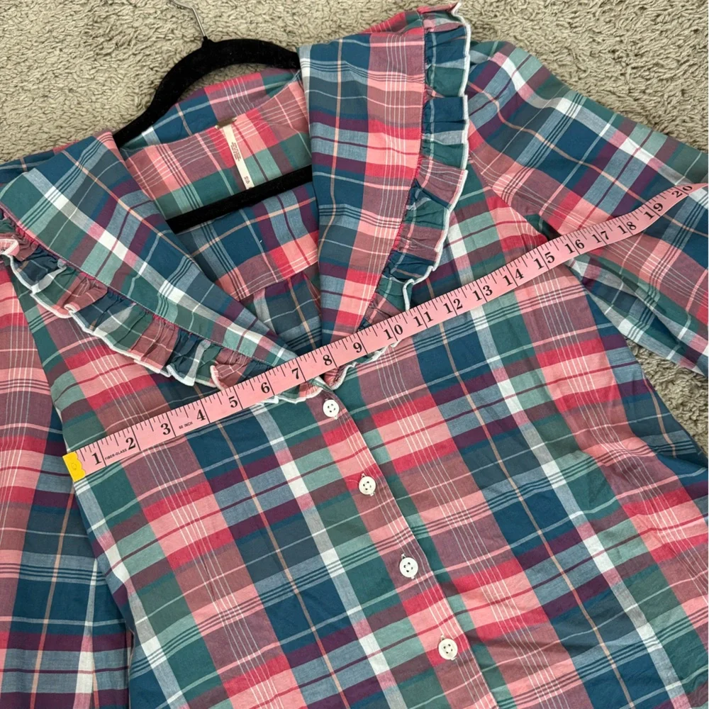 Free People Multicolor Plaid Ruffle Top